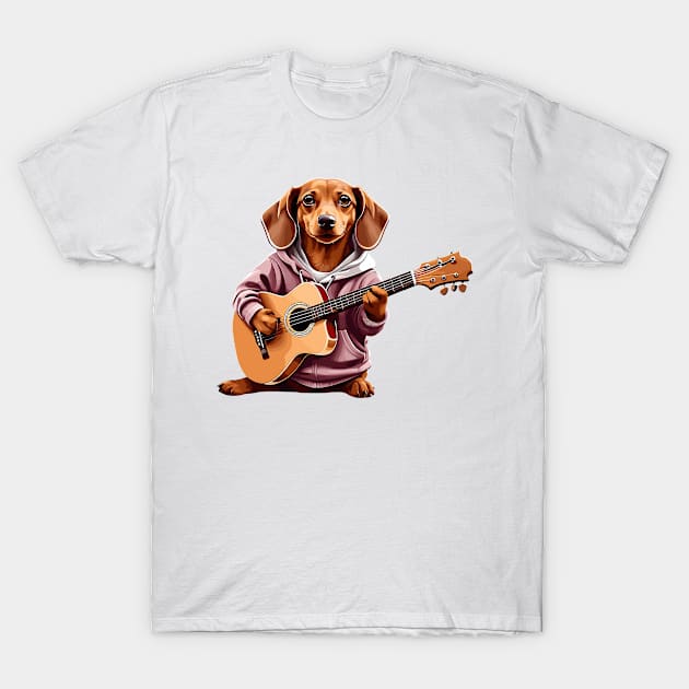 Dachshund Playing Guitar T-Shirt by Graceful Designs